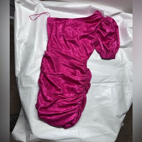 Ronny Kobo Nadia Ruched One Shoulder Pink Mini Dress Size Small NWT - Picture 9 of 10